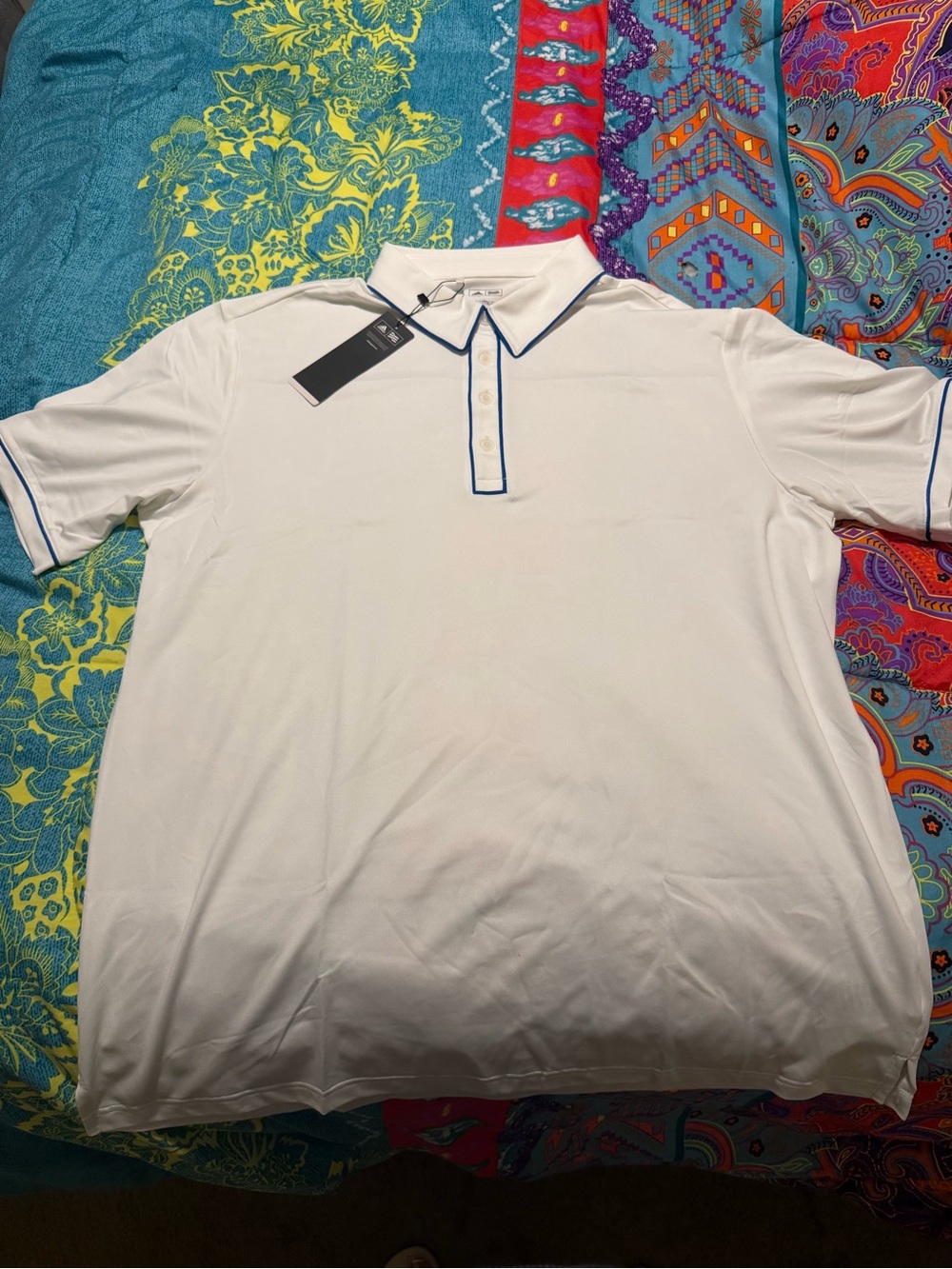 adidas White Polo with Blue Trim